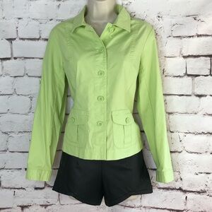 TALBOTS Petite Size 4P Lime Green lightweight Safari cotton blazer jacket